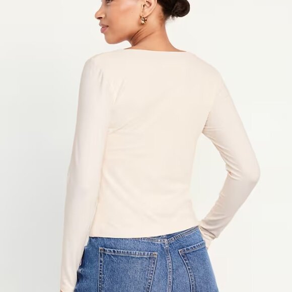 NWT Sea Salt Off White Modern Double-Layer V-Neck T-Shirt - Picture 2 of 6